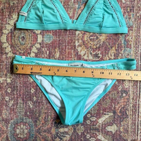 Women’s Small Rhythm Made for Adventure Teal Blue Triangle Bikini Set - Picture 3 of 8